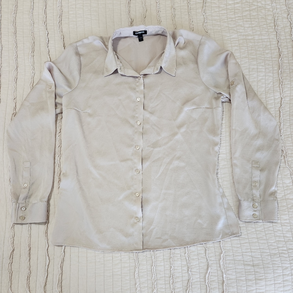 Express Women's Long Sleeve Button Down Top, Size M, Cream